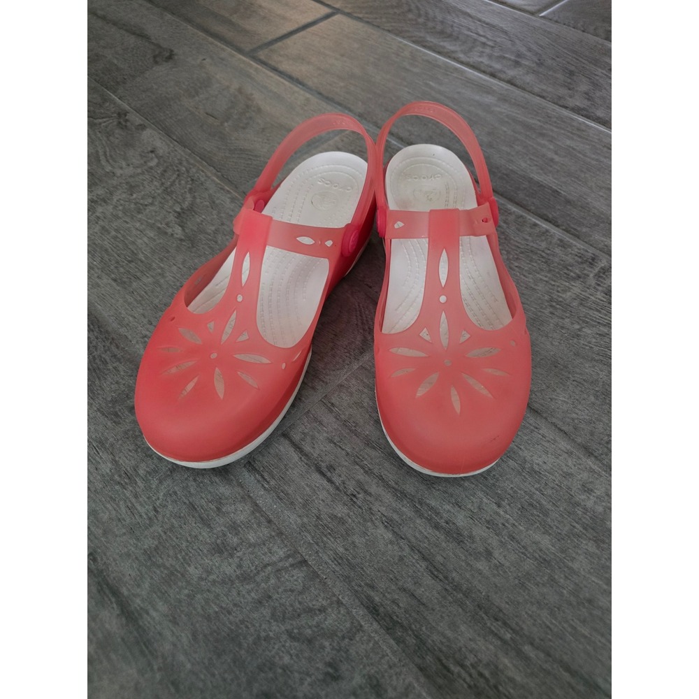 Crocs Carlie Cutout Mary Jane Jelly Coral Pink Floral Slinngback Sandals Women 9